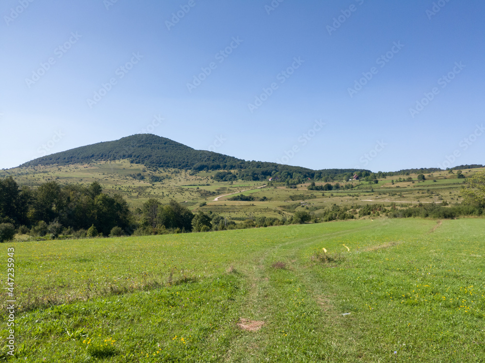 Hill grcka gradina on Manjaca mountain overgrown with forest near Banja Luka, Bosnia and Herzegovina