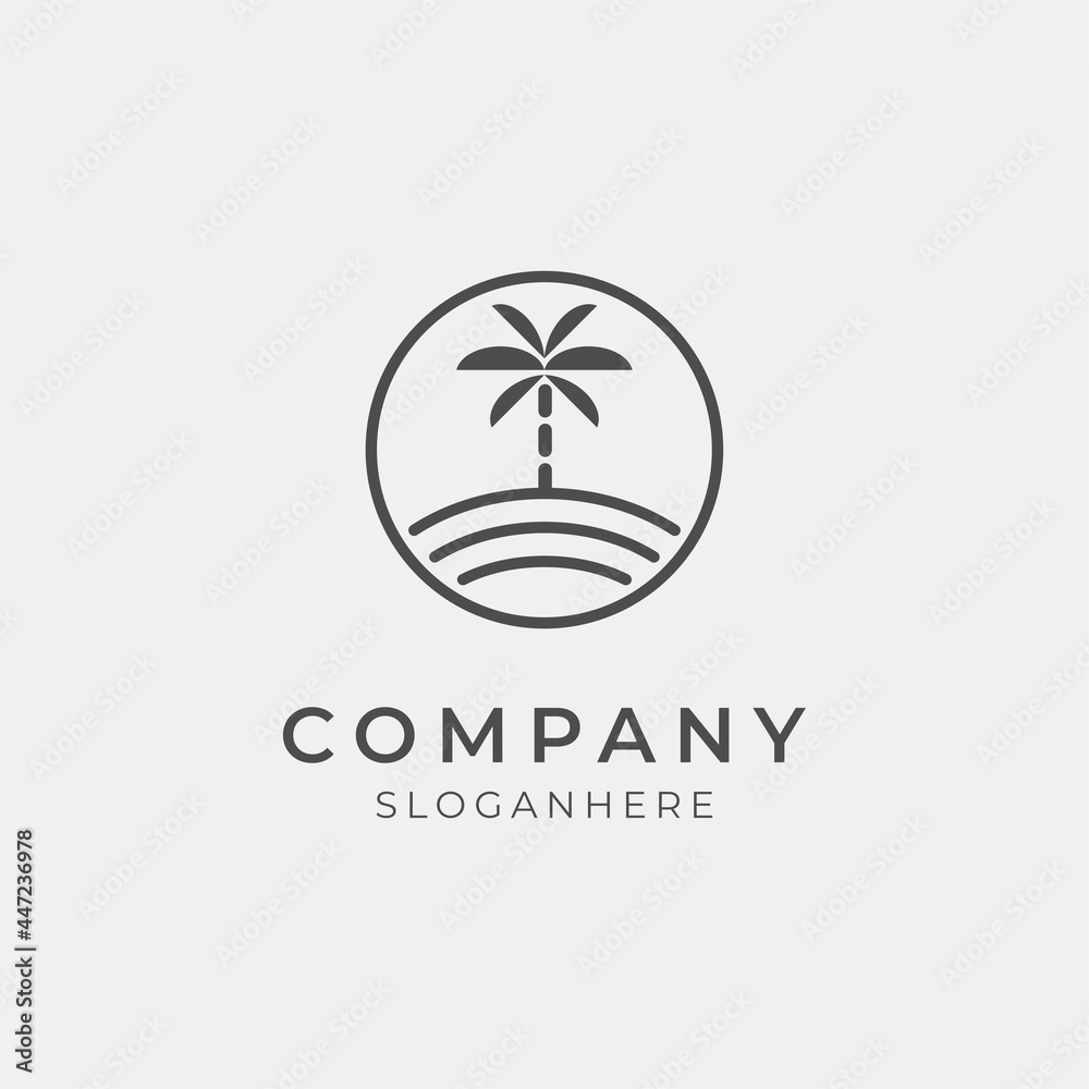 vector illustration of line art coconut beach logo company perfect for beach resort and beach hotel