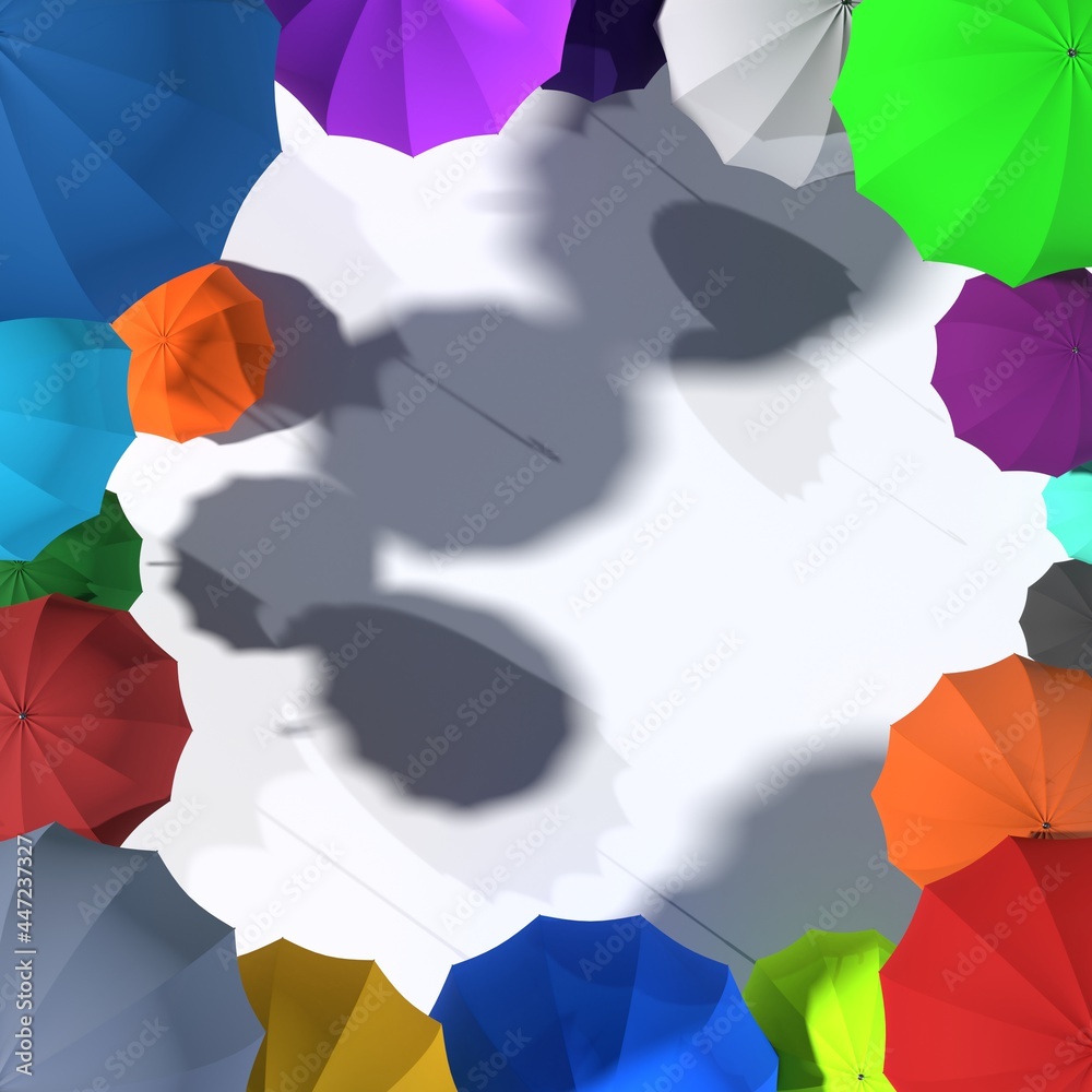Multi-colored umbrellas with shadow on a light background. Place for your text. 3d illustration Multi-colored umbrellas with shadow on a light background. Place for your text. 3d illustration