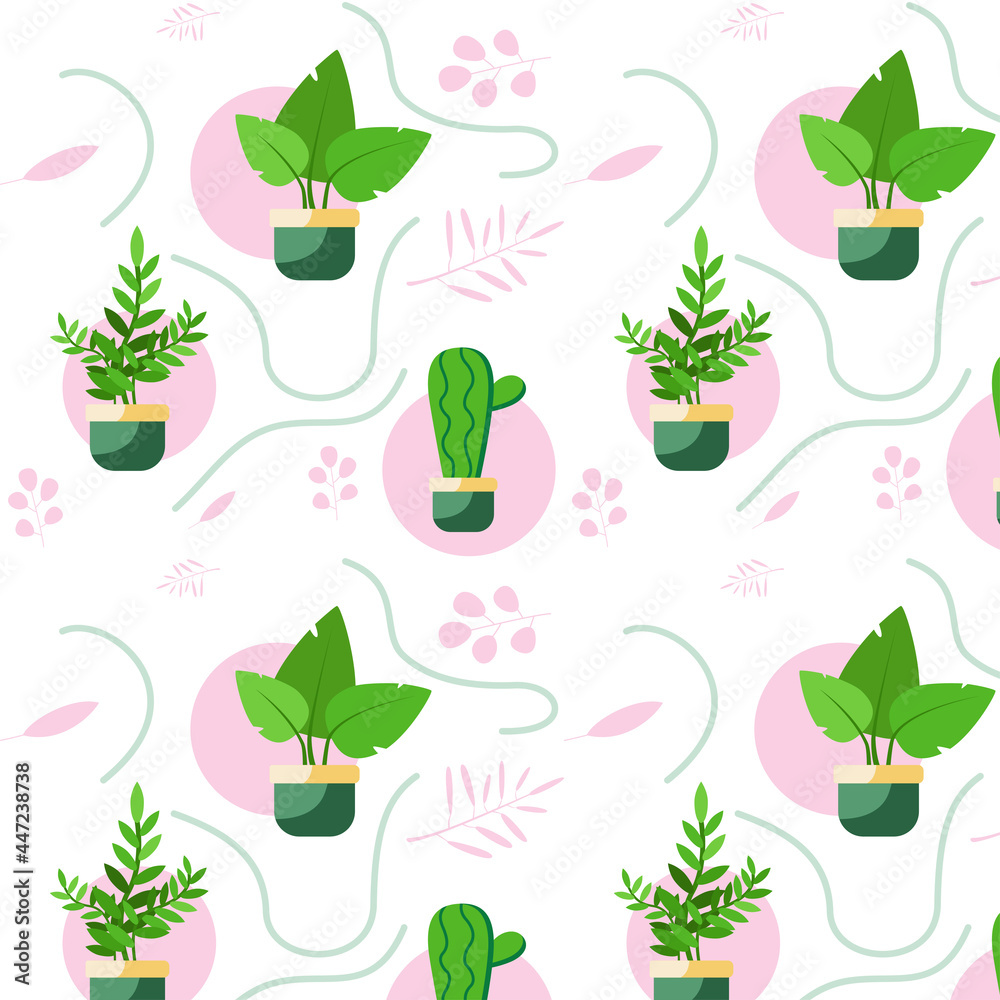 Seamless pattern with cactus, plants, succulent. Green and pink. Pastel color. Print, wallpaper, fabric, textile Seamless pattern with cactus, plants, succulent. Green and pink. Pastel color. Print, wallpaper, fabric, textile