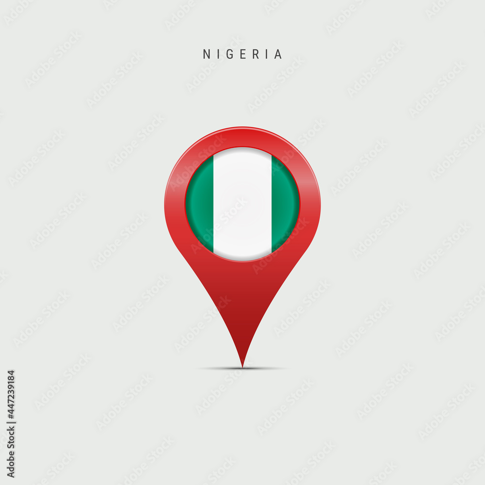 Teardrop map marker with flag of Nigeria. 3D vector illustration Teardrop map marker with flag of Nigeria. 3D vector illustration