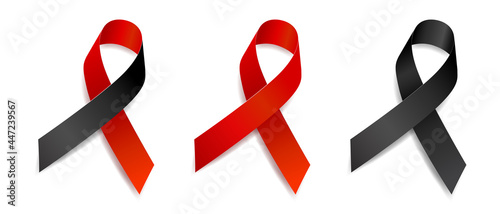 Set of tree ribbon awareness Blood cancer, Heart disease, Aids, Tuberculosis, Anti-Terrorism, Insomnia, Melanoma, Memorials, Skin cancer, Sepsis. Isolated on white background. Vector.