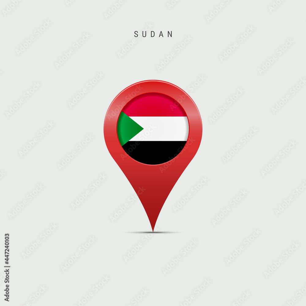 Teardrop map marker with flag of Sudan. 3D vector illustration Teardrop map marker with flag of Sudan. 3D vector illustration