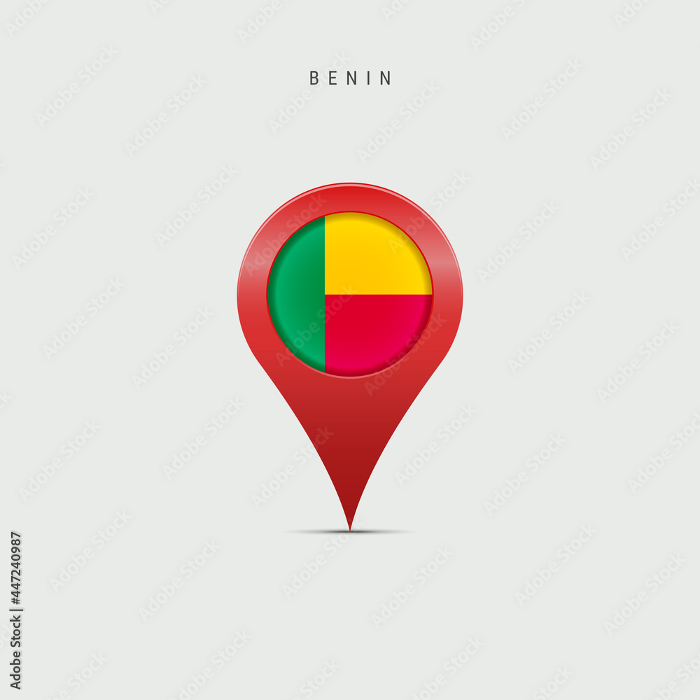 Teardrop map marker with flag of Benin. 3D vector illustration Teardrop map marker with flag of Benin. 3D vector illustration