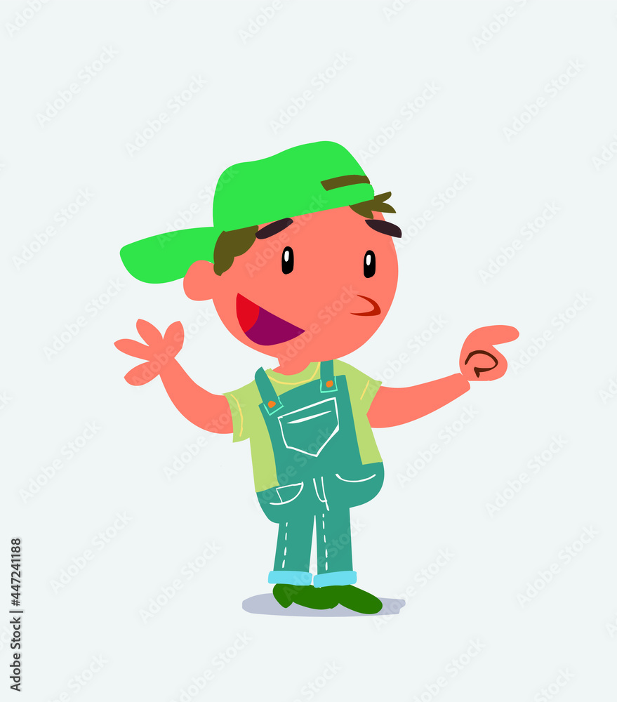  cartoon character of little boy on jeans smiling while pointing.