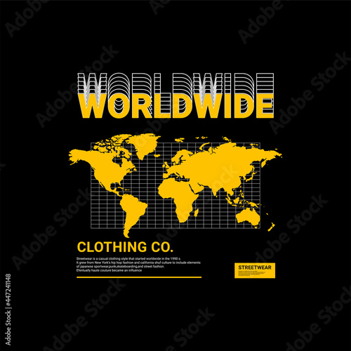 T-shirt design that says worldwide, this design can be used for t-shirts, jackets, hoodies, clothes, street clothes and others