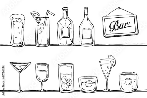 色々なお酒の線画素材セット