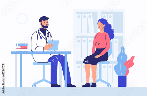 Medicine concept with doctor and woman patient. Consultation and diagnostics.