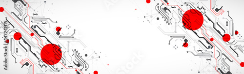 Abstract technology concept. Circuit board, high computer color background. Vector illustration with space for content, web - template, business tech presentation.