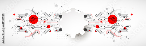 Abstract technology concept. Circuit board, high computer color background. Vector illustration with space for content, web - template, business tech presentation.