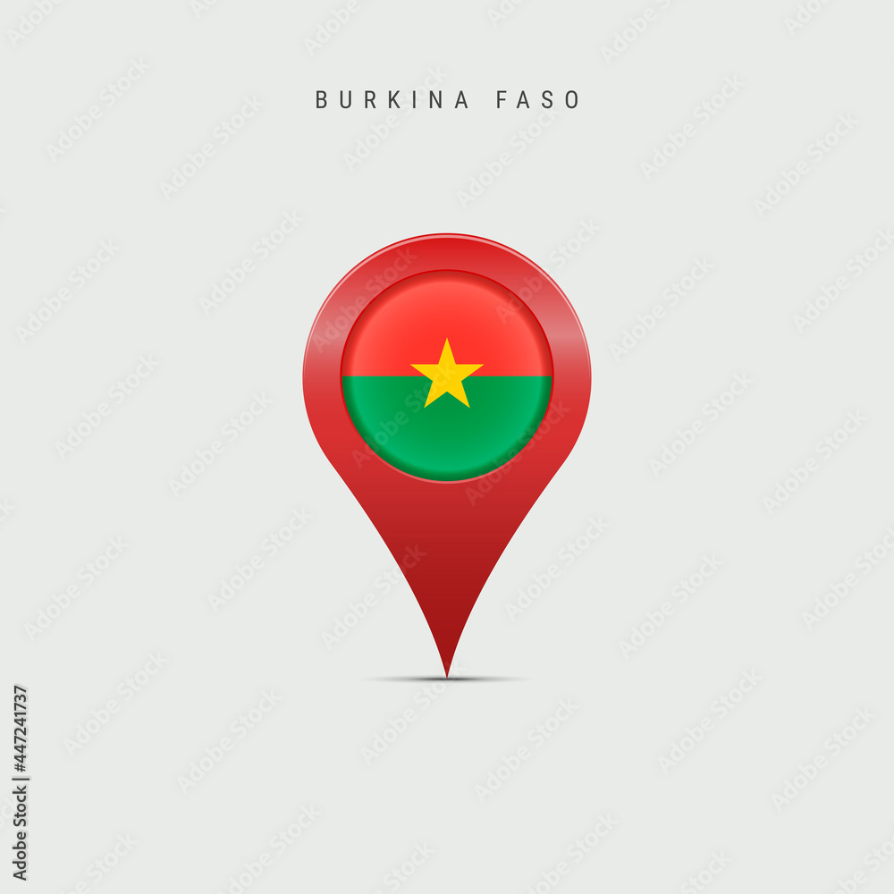 Teardrop map marker with flag of Burkina Faso. 3D vector illustration Teardrop map marker with flag of Burkina Faso. 3D vector illustration