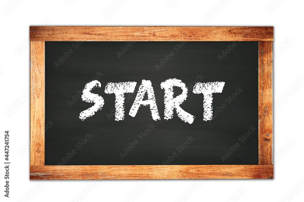 START text written on wooden frame school blackboard. START text written on wooden frame school blackboard.