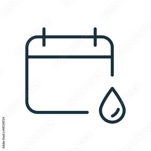 Menstruation Calendar Linear Icon. Concept Menstrual Cycle with Calendar and Blood Drop. Menses and Pms of Women. Reminder Application about Menstruation Period. Editable stroke. Vector illustration
