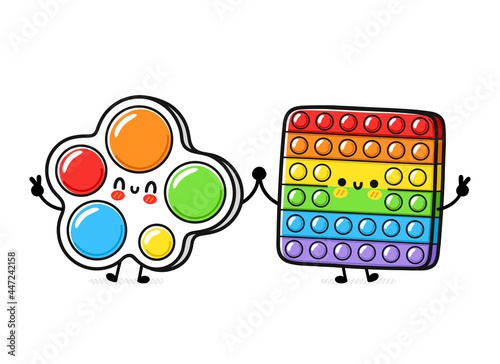 Cute funny Simple dimple and Pop It. Vector hand drawn cartoon kawaii character illustration icon. Isolated on white background. Simple dimple and Popit doodle character concept