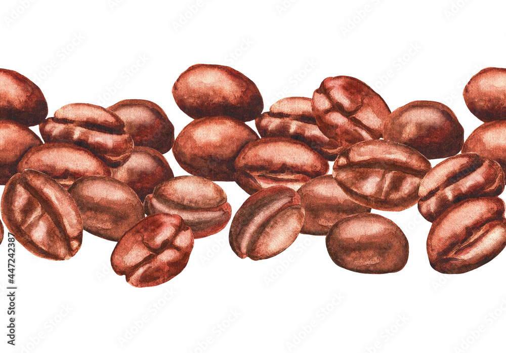 Several coffee beans. Seamless pattern. Watercolor Several coffee beans. Seamless pattern. Watercolor