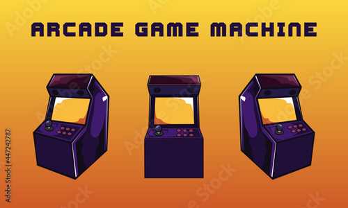 Set of arcade video game machines in cartoon style, vector graphics with 80s retro vintage vibes 