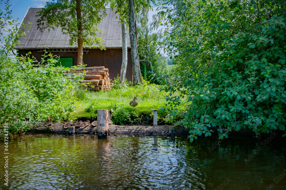 SPENGE, GERMANY. JUNE 20, 2021. Hoocker Moor Ranch. Lake view, beautiful landscape on the sunset. SPENGE, GERMANY. JUNE 20, 2021. Hoocker Moor Ranch. Lake view, beautiful landscape on the sunset.