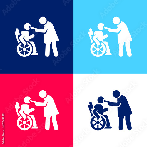 Assistance blue and red four color minimal icon set