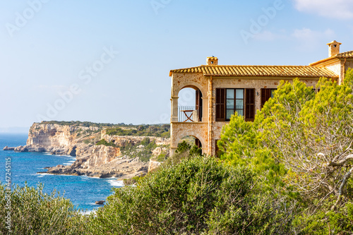 Beautiful view of the coast next to calo des moro beach, mallorca spain on a summer sunny day