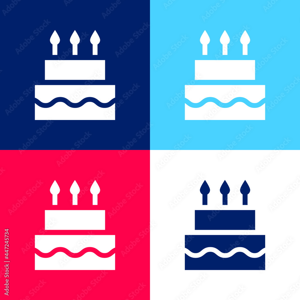Birthday Cake blue and red four color minimal icon set Birthday Cake blue and red four color minimal icon set