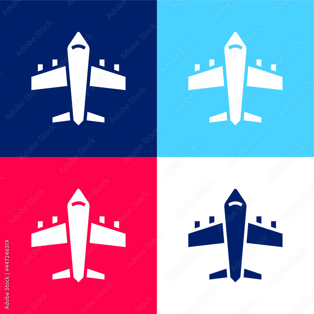 Airplane blue and red four color minimal icon set Airplane blue and red four color minimal icon set