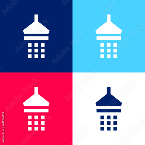 Bathroom Shower blue and red four color minimal icon set