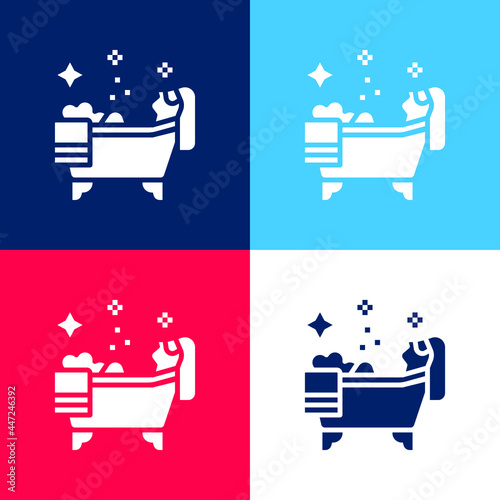 Bathtub blue and red four color minimal icon set