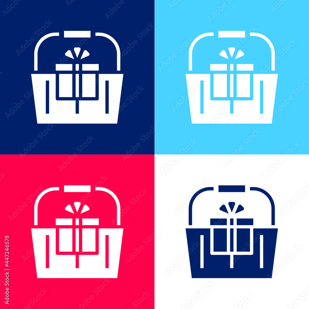 Basket blue and red four color minimal icon set