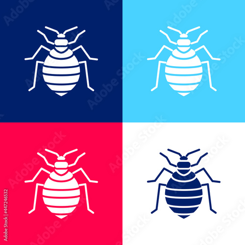 Bed Bug blue and red four color minimal icon set
