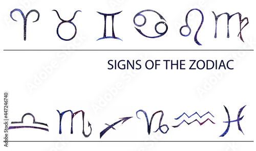 Fototapeta Naklejka Na Ścianę i Meble -  Set of watercolor art of signs of the zodiac