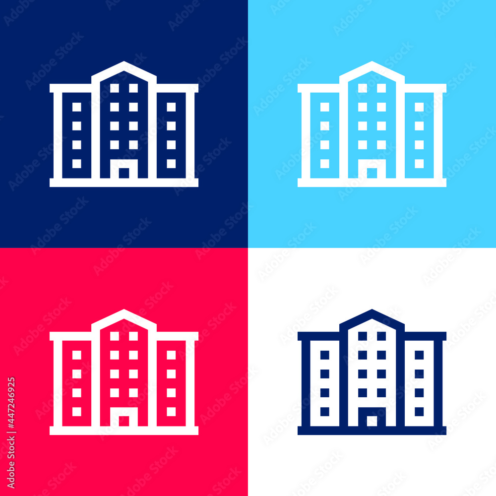 Apartment blue and red four color minimal icon set