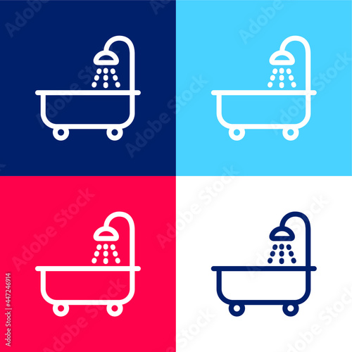 Bathtube With Shower blue and red four color minimal icon set