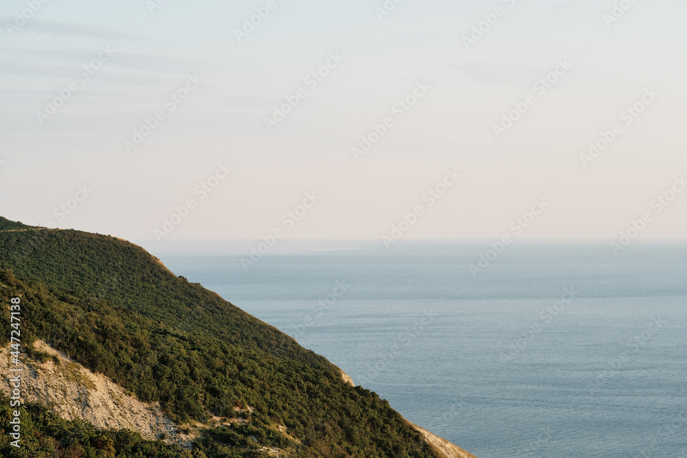 Seascape from the spurs of the mountains to the Black Sea, sunset time, summer time