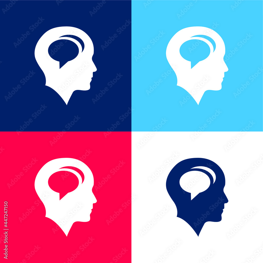 Bald Head With Chat Bubbles Inside blue and red four color minimal icon set