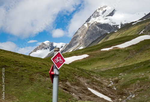 A trailmark of the national bicycle route at albula pass, Switzerland. photo