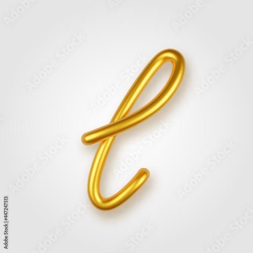 Gold 3d realistic lowercase letter L on a light background.