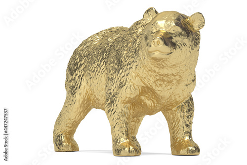 Gold Bear isolated on white background. 3D illustration.