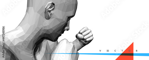 Boxer standing in pose and ready to fight. Sport symbol. Concept of will win or power of spirit. 3D vector illustration.