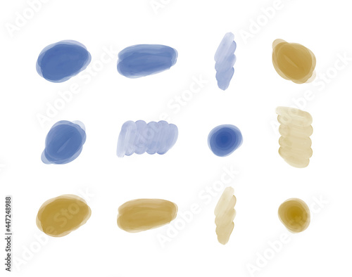 Set blue and yellow brush stroke watercolor splashes 