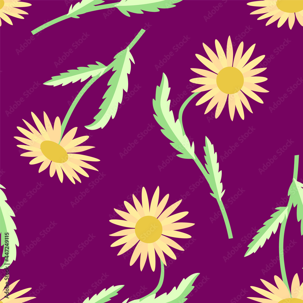 Obraz premium Vector - camomile and dahlia flowers seamless pattern.