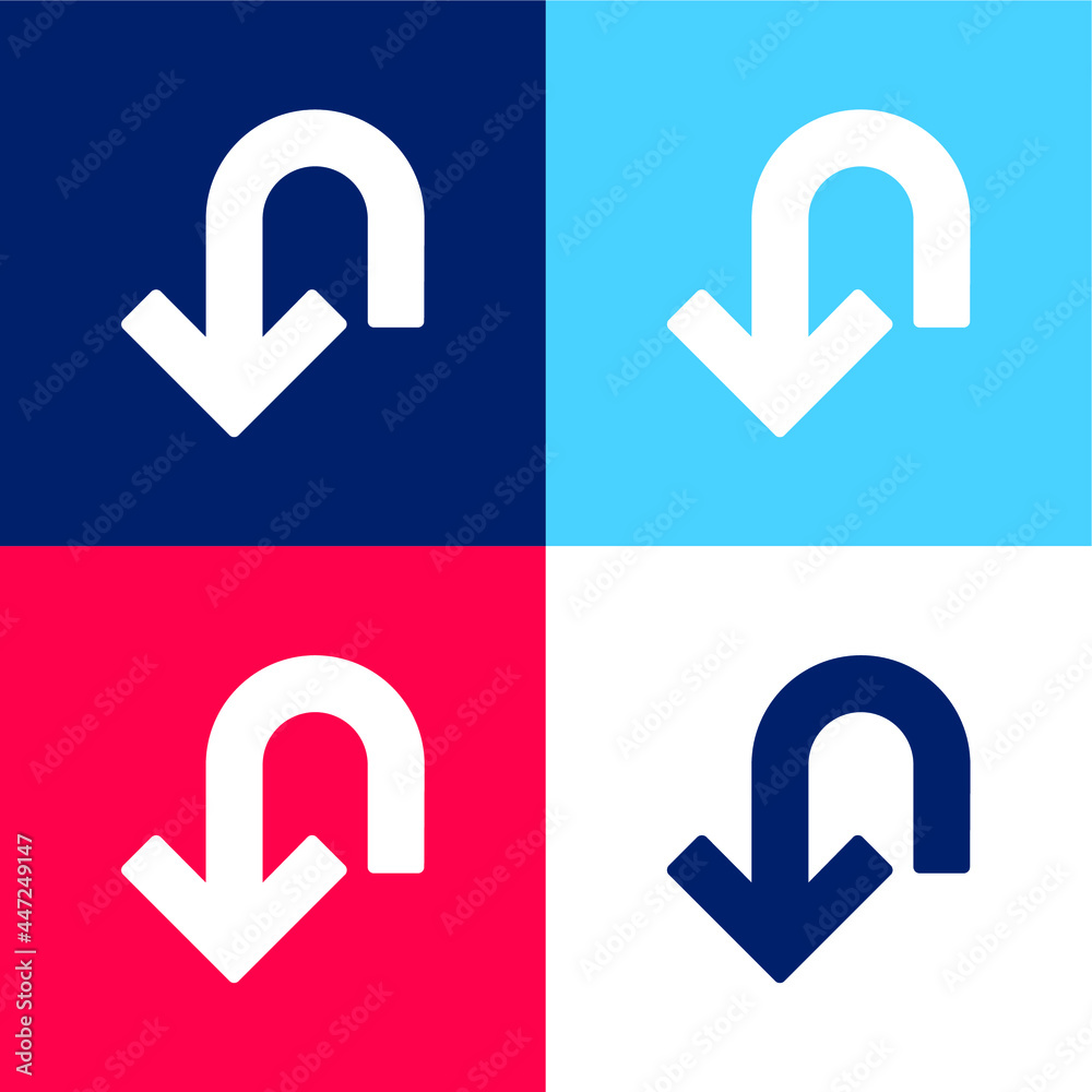 Arrow Down Curve blue and red four color minimal icon set Arrow Down Curve blue and red four color minimal icon set