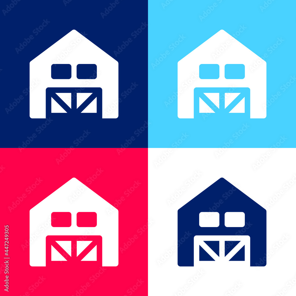 Barn blue and red four color minimal icon set Barn blue and red four color minimal icon set
