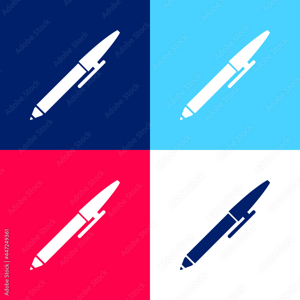 Ballpoint Pen blue and red four color minimal icon set Ballpoint Pen blue and red four color minimal icon set