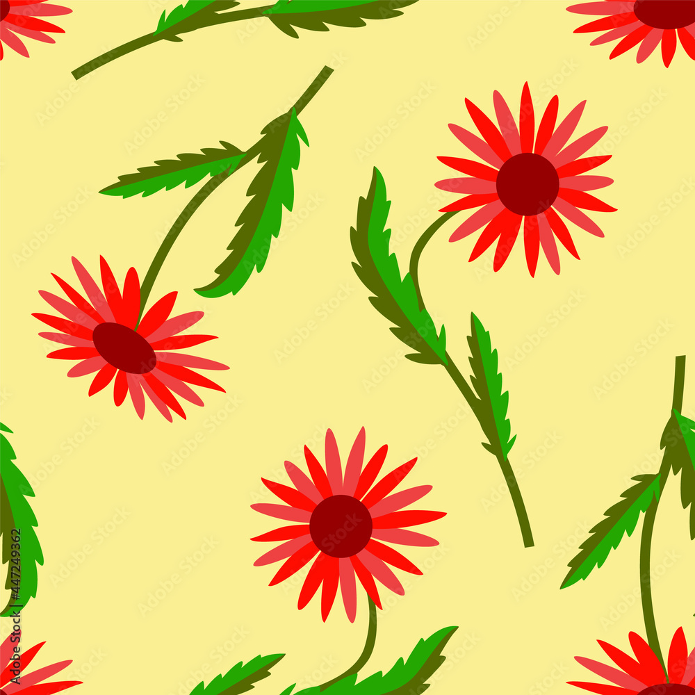 Vector - camomile and dahlia flowers seamless pattern.