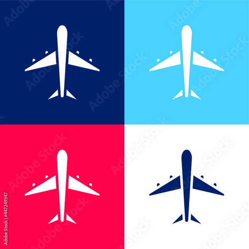 Fototapeta Naklejka Na Ścianę i Meble -  Airplane blue and red four color minimal icon set