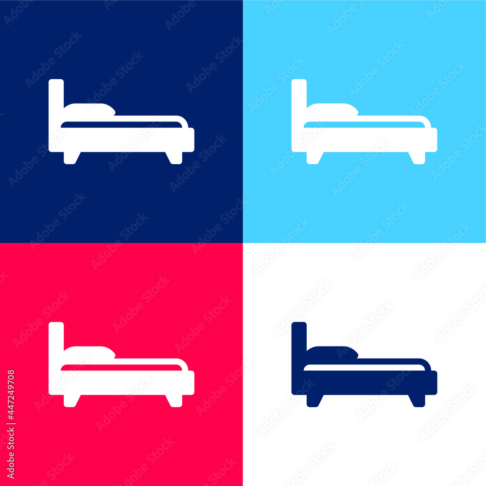 Bed blue and red four color minimal icon set Bed blue and red four color minimal icon set