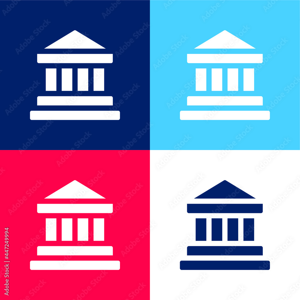 Bank blue and red four color minimal icon set Bank blue and red four color minimal icon set