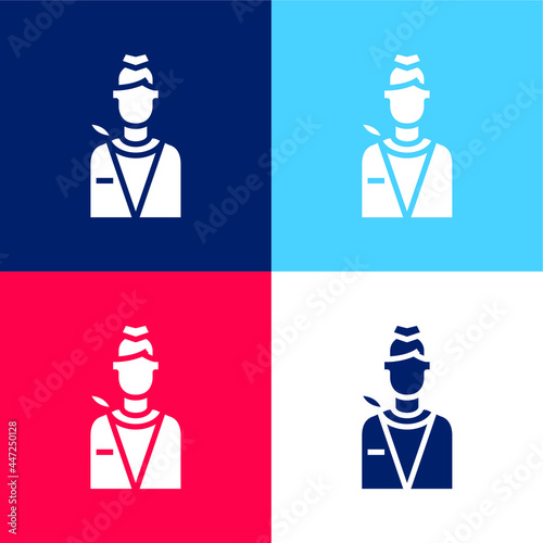 Air Hostess blue and red four color minimal icon set