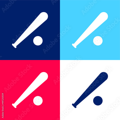 Baseball Bat And Ball blue and red four color minimal icon set