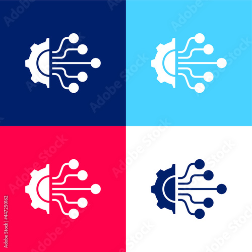 Artificial Intelligence blue and red four color minimal icon set